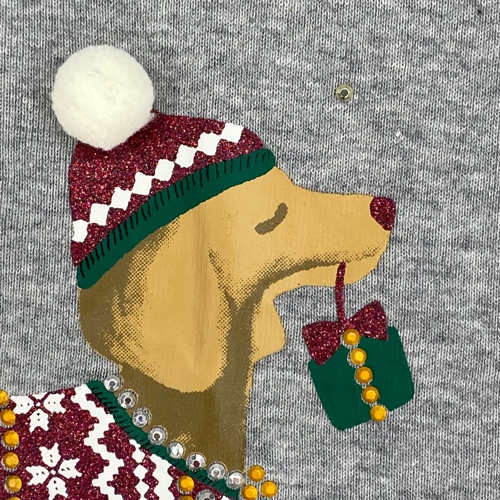 Karen Scott Womens Large Long Sleeve T-Shirt Gray Embellished Christmas Dog - Picture 4 of 9